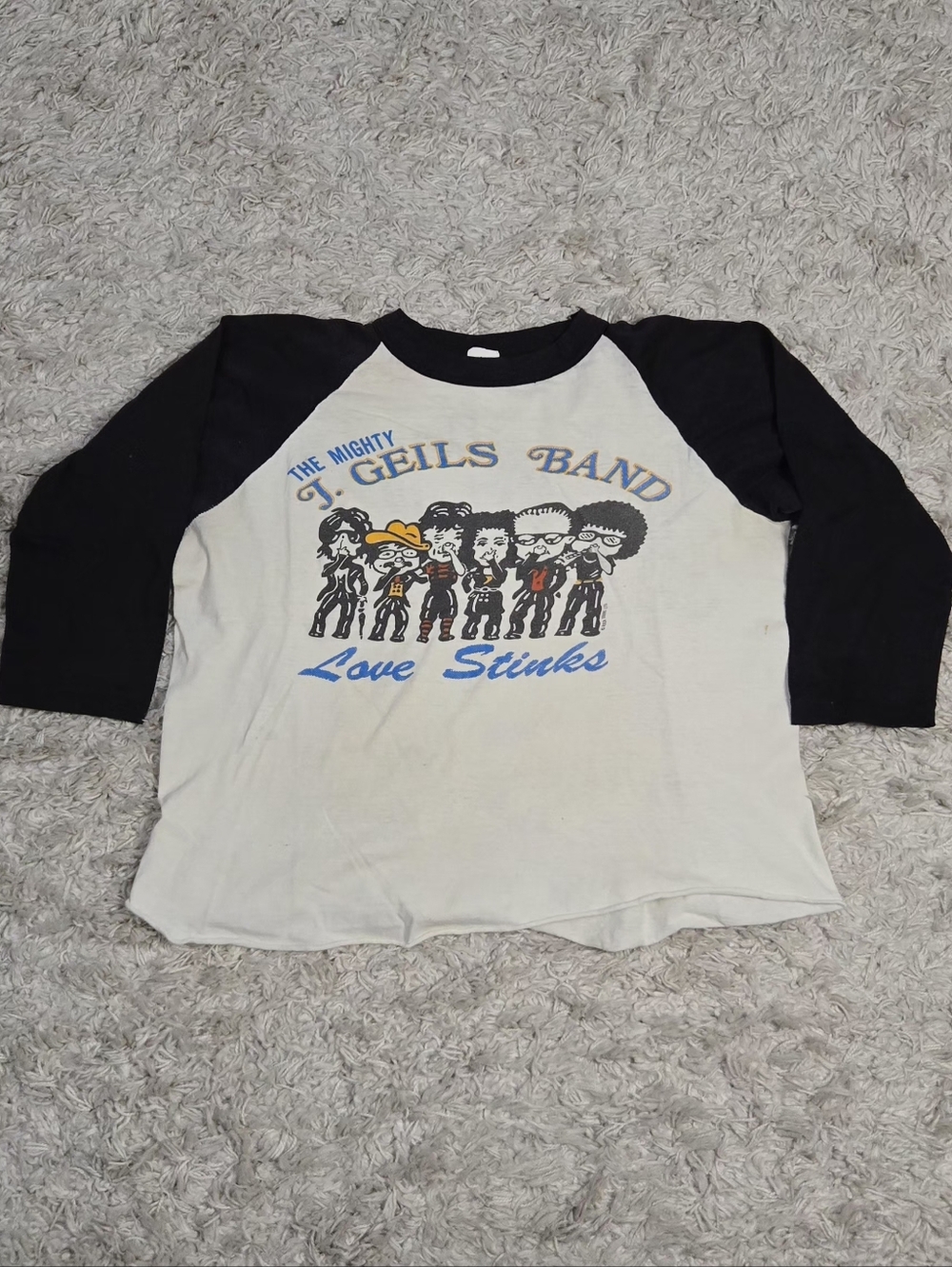VTG 80s "Love Stinks" J. Geils Band Raglan 3/4 Tee M